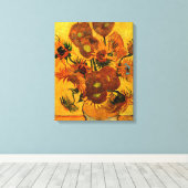 Van Gogh - Vase met 15 zonnebloemen Canvas Afdruk (Insitu (Houten vloer))