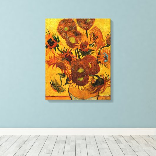 Van Gogh - Vase met 15 zonnebloemen Canvas Afdruk (Insitu (Houten vloer))