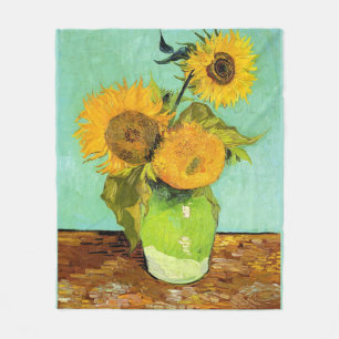 Van Gogh, Vase met 3 zonnebloemen Fleece Deken