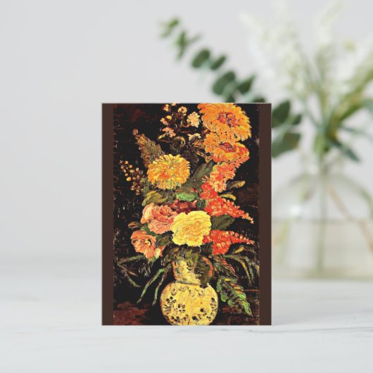 Van Gogh - Vase met Asters, Salvia en andere bloem Briefkaart (Staand voorkant)