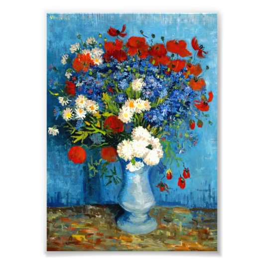 Van Gogh Vase met Cornbloemen en papavers Foto Afdruk (Voorkant)