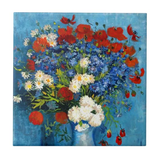 Van Gogh Vase met Cornbloemen en papavers Tegeltje (Voorkant)