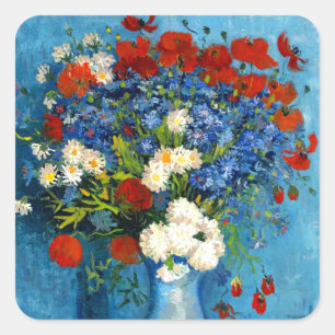 Van Gogh Vase met Cornbloemen en papavers Vierkante Sticker