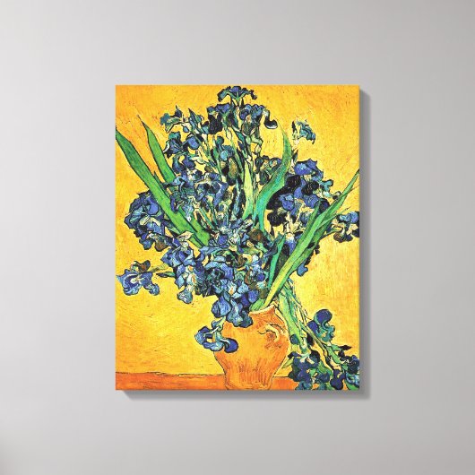 Van Gogh - Vase met de gele achtergrond van Irises Canvas Afdruk (Voorkant)