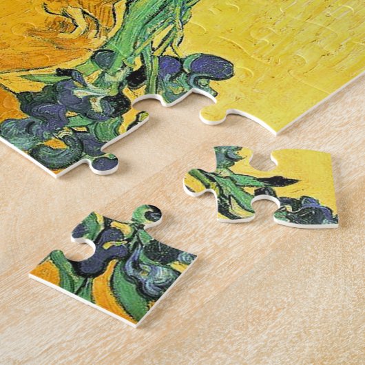 Van Gogh - Vase met de gele achtergrond van Irises Legpuzzel (Zijkant)