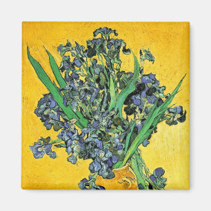 Van Gogh - Vase met de gele achtergrond van Irises Magneet