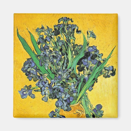 Van Gogh - Vase met de gele achtergrond van Irises Magneet (Voorkant)