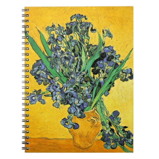 Van Gogh - Vase met de gele achtergrond van Irises Notitieboek (Voorkant)