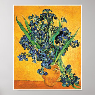 Van Gogh - Vase met de gele achtergrond van Irises Poster