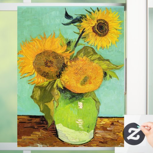 Van Gogh - Vase met drie zonnebloemen Raamsticker (Huis)