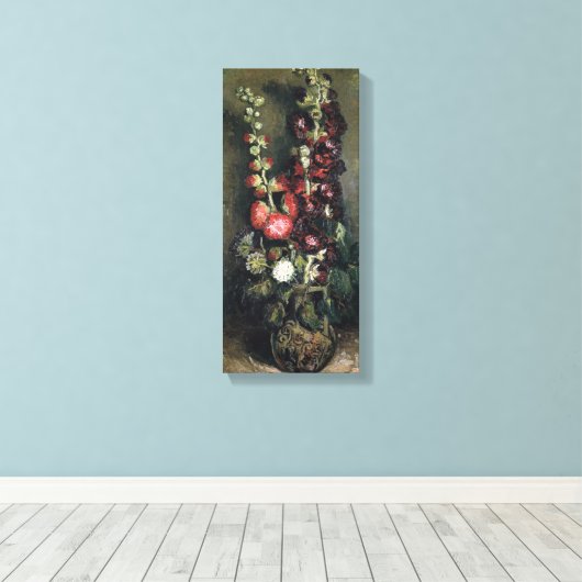 Van Gogh Vase met Hollyhocks Canvas Afdruk (Insitu (Houten vloer))