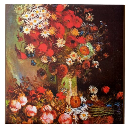 Van Gogh - Vase met papavers, cornbloemen, pony's Tegeltje (Voorkant)