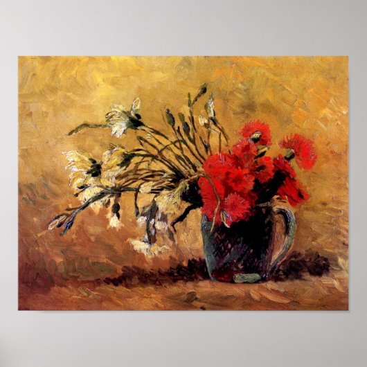 Van Gogh - Vase met rode en witte anjers Poster (Voorkant)