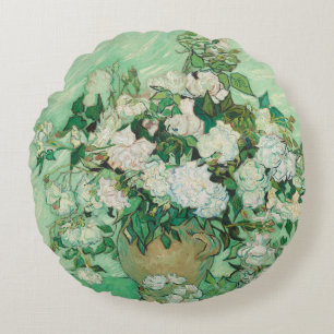 Van Gogh Vase met Roze Roses Fine Art Rond Kussen