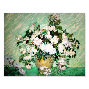 Van Gogh Vase met Roze Roses Print Foto Afdruk