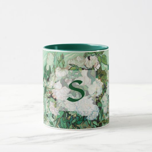 Van Gogh Vase met roze rozen  Art Monogram Mok (Midden)