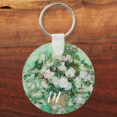 Van Gogh Vase met roze rozen  Art Monogram Sleutelhanger (Voorkant)