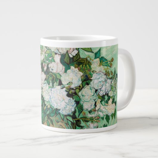 Van Gogh Vase met roze rozen bloemen schilderen Grote Koffiekop (Voorkant rechts)