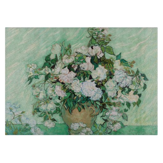 Van Gogh Vase met roze rozen bloemen schilderen Snijplank (Voorkant)