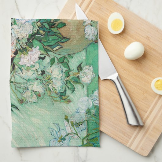 Van Gogh Vase met roze rozen bloemen schilderen Theedoek (Quarter Fold)