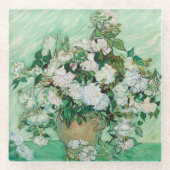 Van Gogh Vase met roze rozen bloemkunst Glazen Onderzetter (Voorkant)