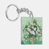 Van Gogh Vase met roze rozen bloemkunst Sleutelhanger (Voorkant Links)