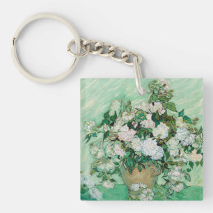 Van Gogh Vase met roze rozen  bloemkunst Sleutelhanger