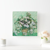 Van Gogh Vase met roze rozen  bloemkunst Vierkante Klok (Huis)