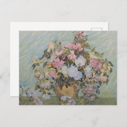  Van Gogh Vase met roze rozen          Briefkaart (Voorkant / Achterkant)