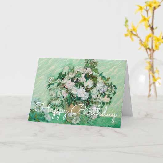 Van Gogh Vase met Roze Rozen die Verjaardag Kaart (Gele Bloem)