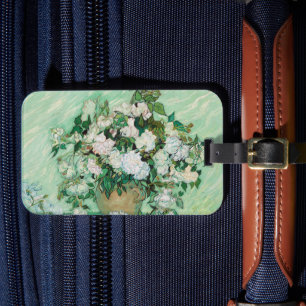 Van Gogh Vase met roze rozen  Floral Art Bagagelabel