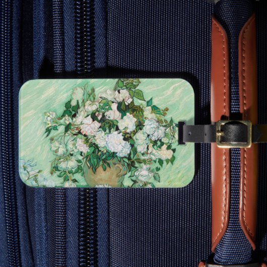 Van Gogh Vase met roze rozen Floral Art Bagagelabel (Voorkant Insitu 4)