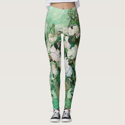 Van Gogh Vase met roze rozen  Floral Art Leggings (Voorkant)