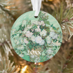 Van Gogh Vase met roze rozen  Floral Art Ornament