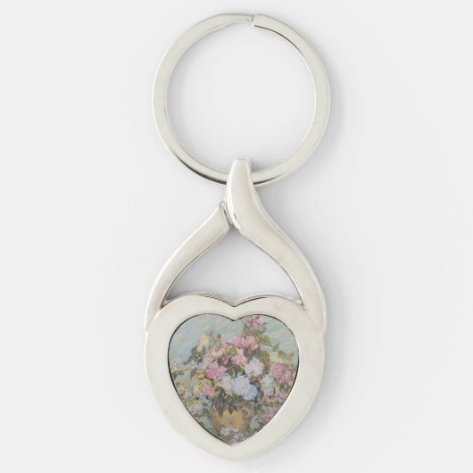 Van Gogh Vase met roze rozen Sleutelhanger (Voorkant)