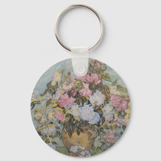 Van Gogh Vase met roze rozen Sleutelhanger (Voorkant)