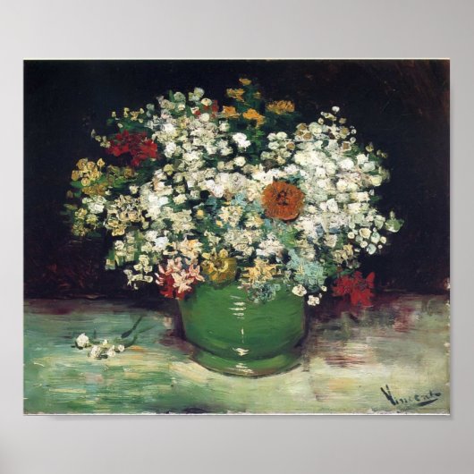 Van Gogh - Vase met Zinnias en andere bloemen Poster (Voorkant)