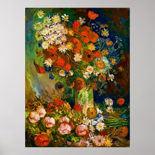 Van Gogh Vase with Cornflowers and Poppies Poster (Voorkant)