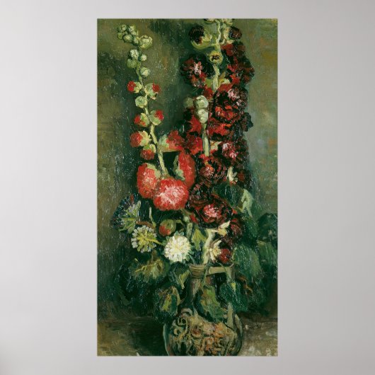 Van Gogh Vase with Hollyhocks Poster (Voorkant)