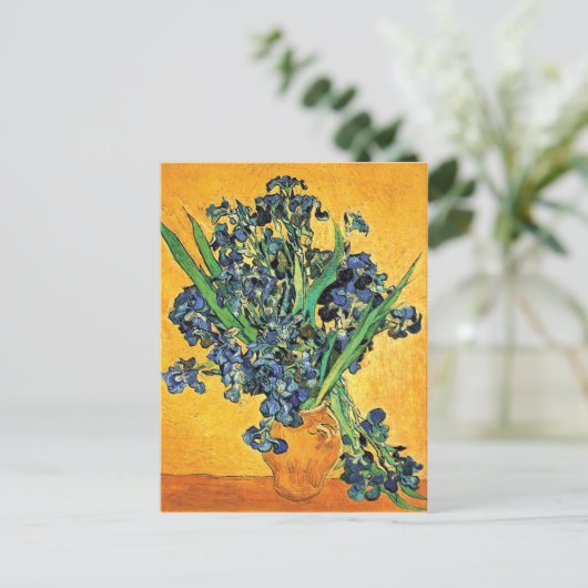 Van Gogh - Vase with Irises Yellow Background Briefkaart (Staand voorkant)