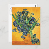 Van Gogh - Vase with Irises Yellow Background Briefkaart (Voorkant / Achterkant)