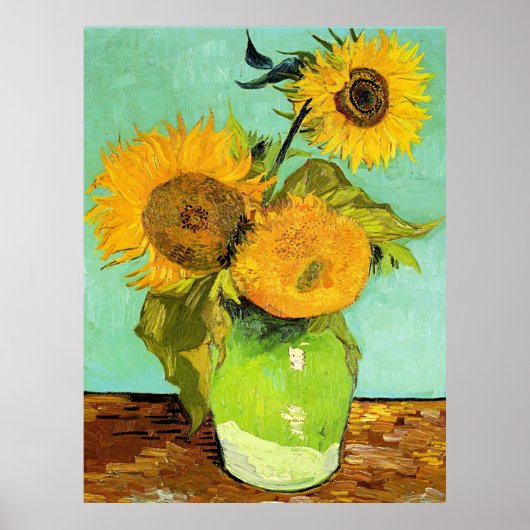 Van Gogh - Vase with Three Sunflowers Poster (Voorkant)