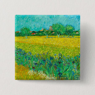 Van Gogh Veld met irissen bij Arles Vierkante Button 5,1 Cm