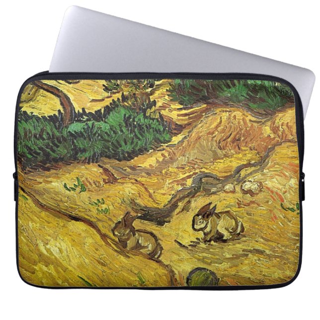 Van Gogh - Veld met twee konijnen Laptop Sleeve (Voorkant)