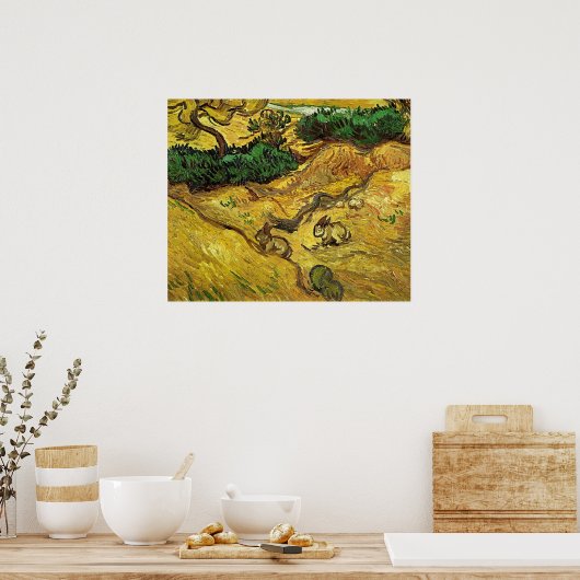 Van Gogh - Veld met twee konijnen Poster (Keuken)