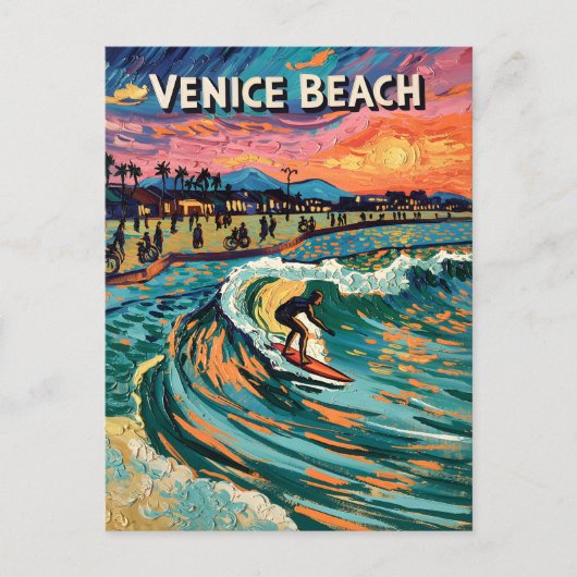 Van Gogh Venice Beach Surf Californië Retro Reizen Briefkaart (Voorkant)