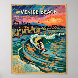 Van Gogh Venice Beach Surf Californië Retro Reizen Poster