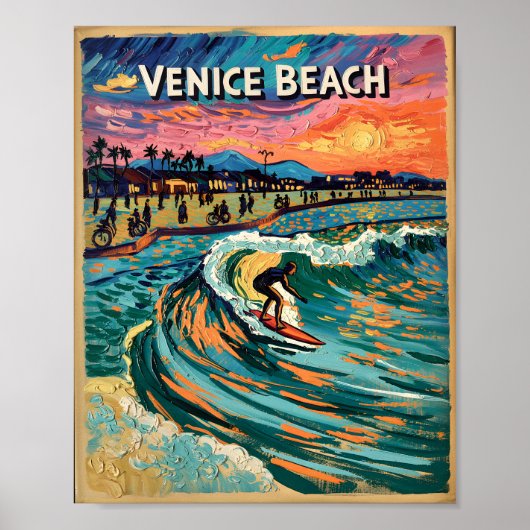 Van Gogh Venice Beach Surf Californië Retro Reizen Poster (Voorkant)