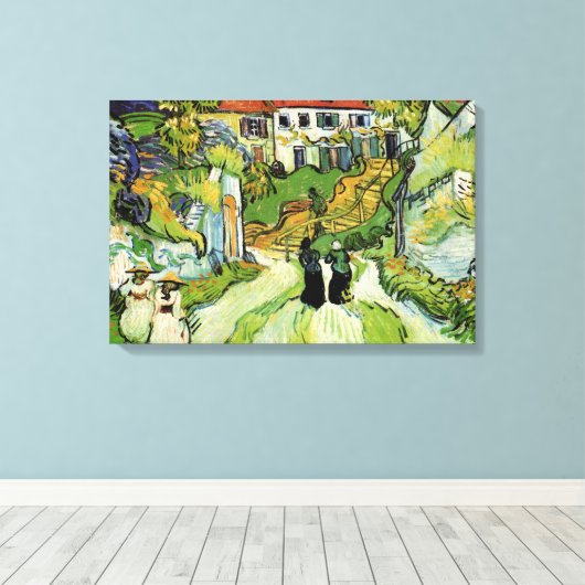 Van Gogh Village Street en Steps Auvers, Figures Canvas Afdruk (Insitu (Houten vloer))