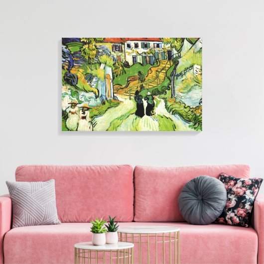 Van Gogh Village Street en Steps Auvers, Figures Canvas Afdruk (Insitu (Woonkamer))